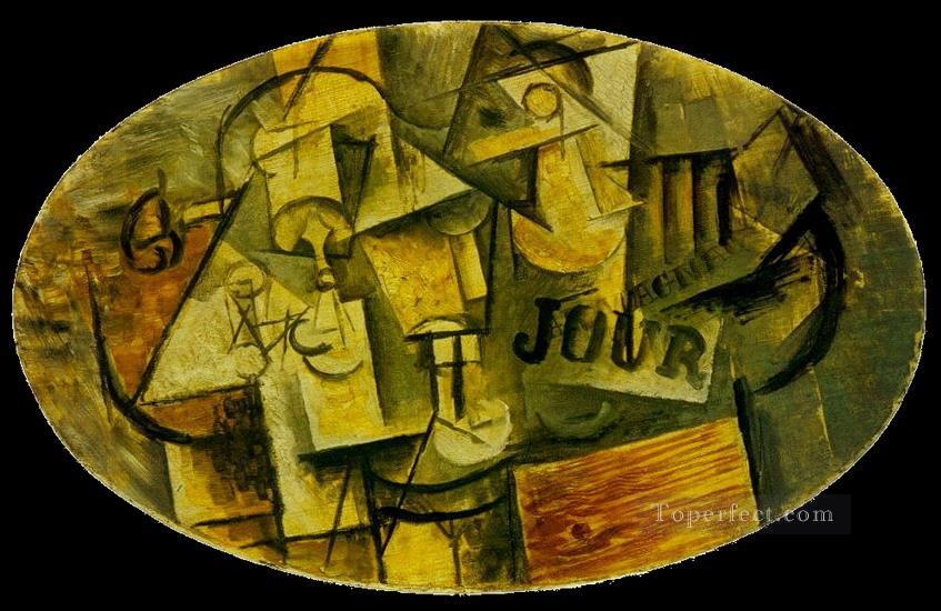 Glass guitar and newspaper 1912 Pablo Picasso Oil Paintings